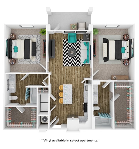Floor plan for 2 beds, 2 baths, 1108 sqft